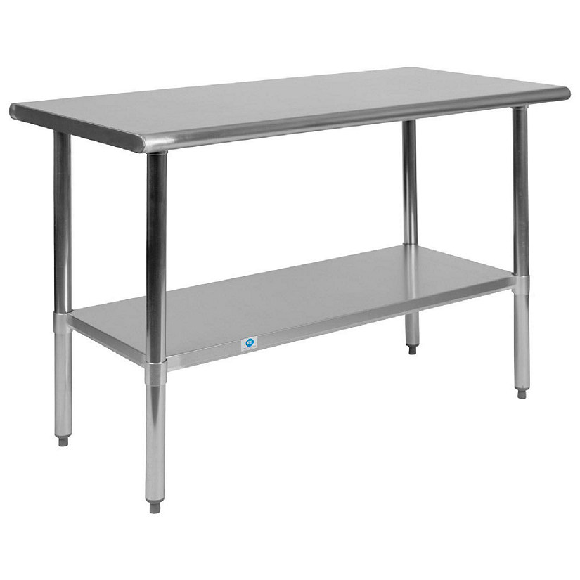 Emma + Oliver Stainless Steel 18 Gauge Kitchen Prep and Work Table with Undershelf, NSF - 48"W x 24"D x 34.5"H Image