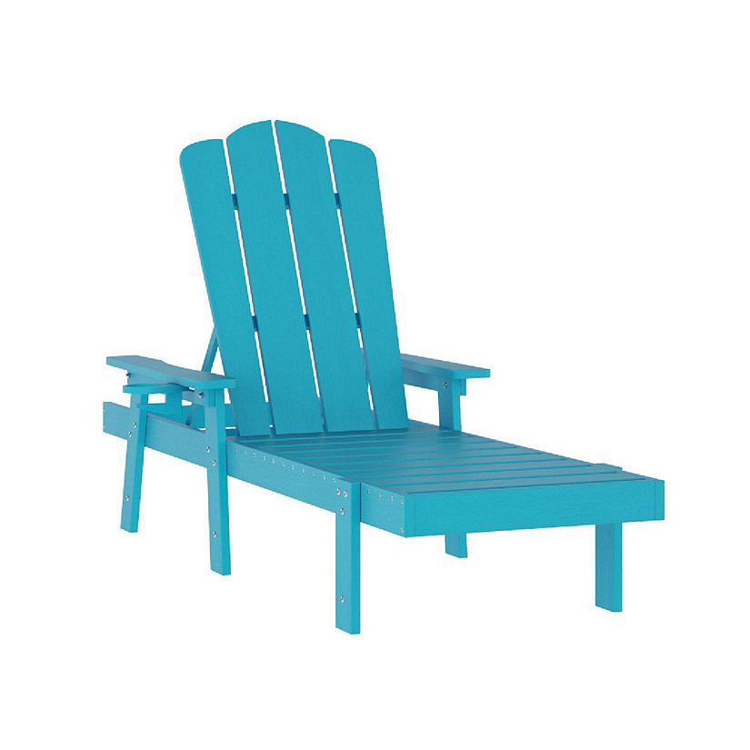 Emma + Oliver Stockton Adjustable Adirondack Lounger with Cup Holder- All-Weather Indoor/Outdoor Recycled HDPE Lounge Chair, Blue Image