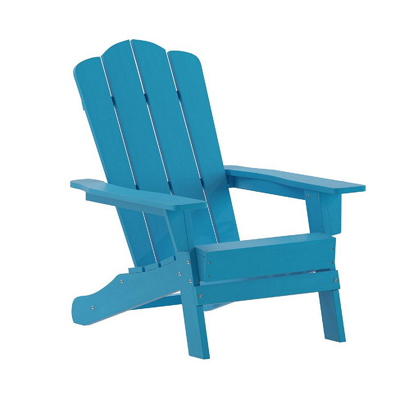 Emma + Oliver Tiverton Adirondack Chair with Cup Holder, Weather Resistant Poly Resin Adirondack Chair, Blue Image