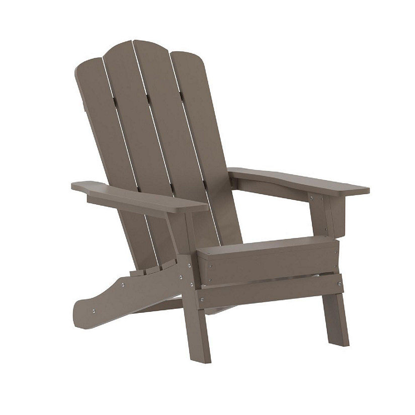 Emma + Oliver Tiverton Adirondack Chairs with Cup Holders, Weather Resistant Poly Resin Adirondack Chairs, Set of 2, Brown Image