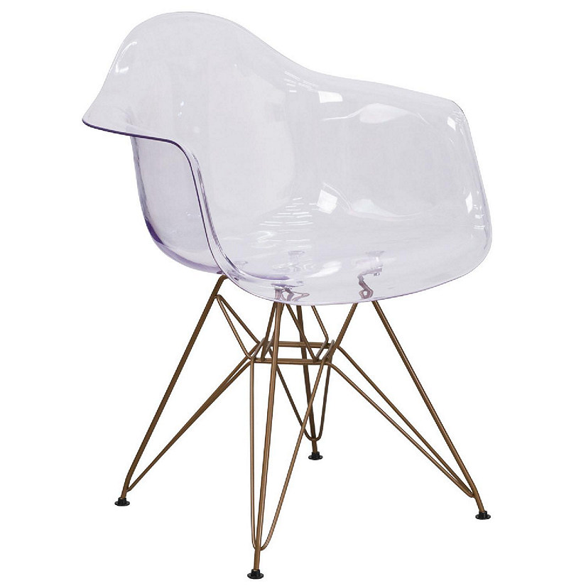 Emma + Oliver Transparent Side Chair with Arms and Gold Base Image
