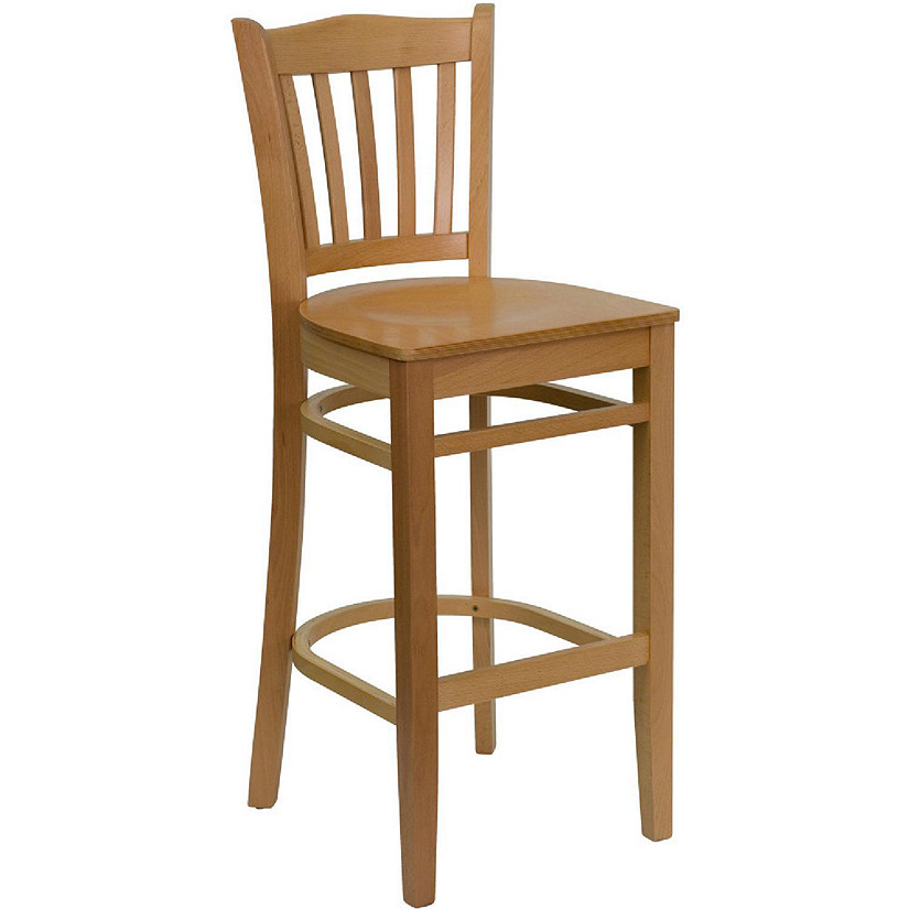 Emma + Oliver Vertical Slat Back Natural Wood Barstool Image