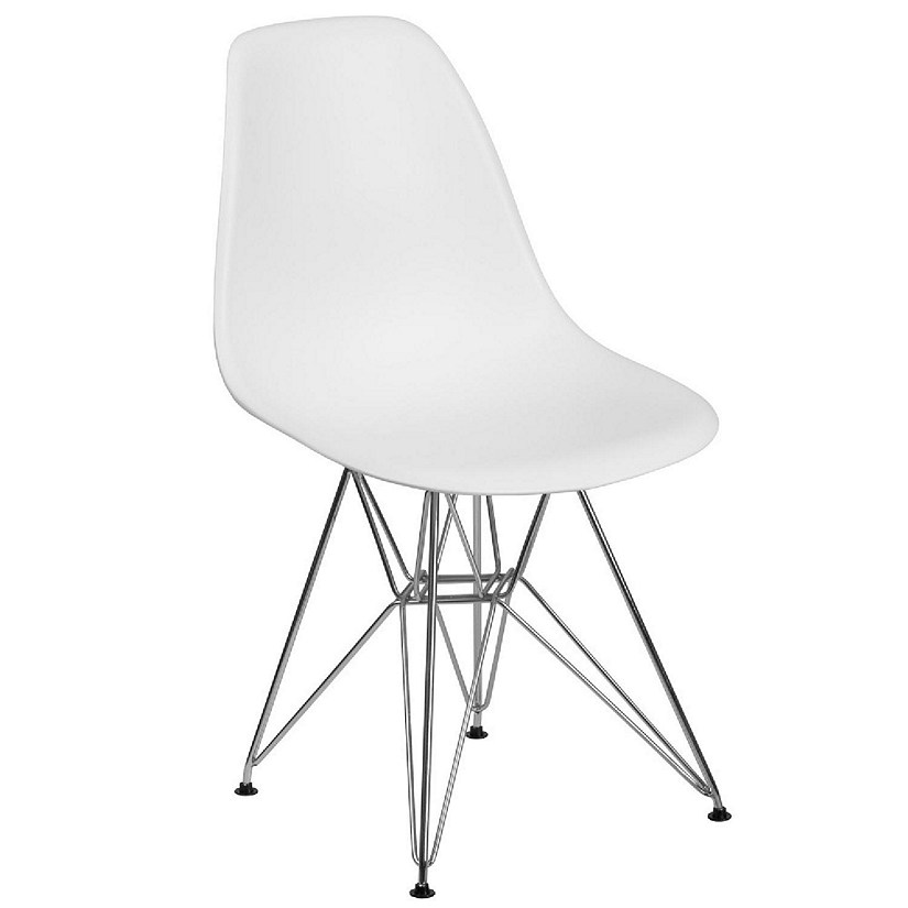 Emma + Oliver White Plastic Chair with Chrome Base Oriental Trading