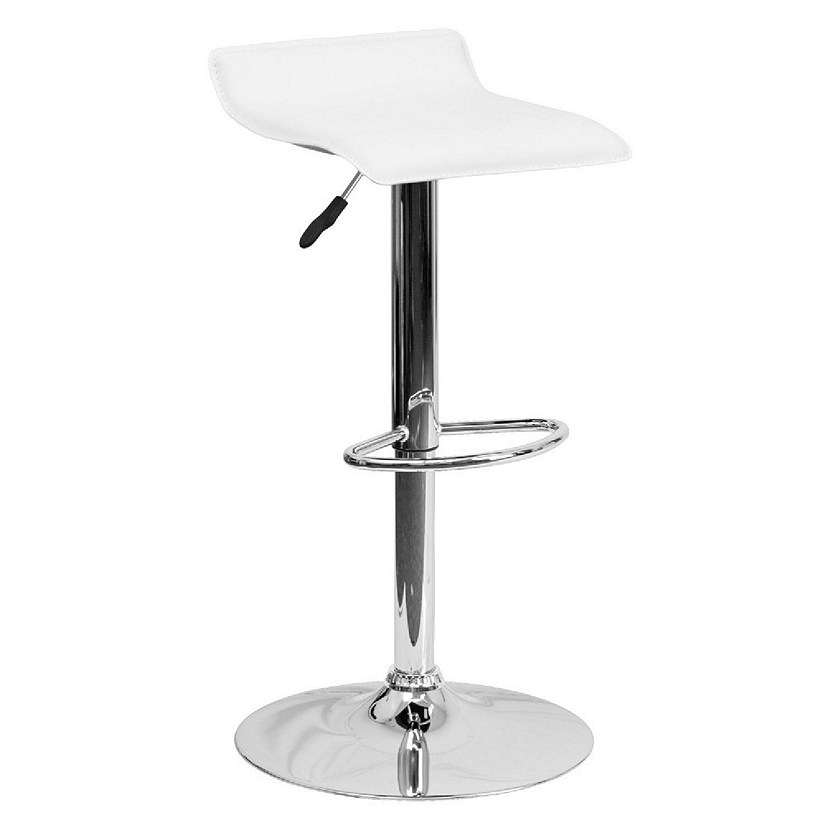 Emma + Oliver White Vinyl Adjustable Height Barstool with Solid Wave Seat Image
