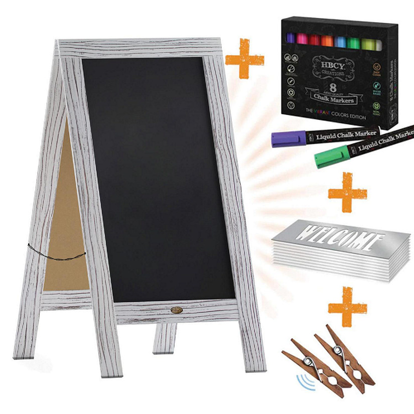 Emma + Oliver Whitewash Double-Sided Chalkboard Set with Chalk Markers, Stencils & Magnets Image