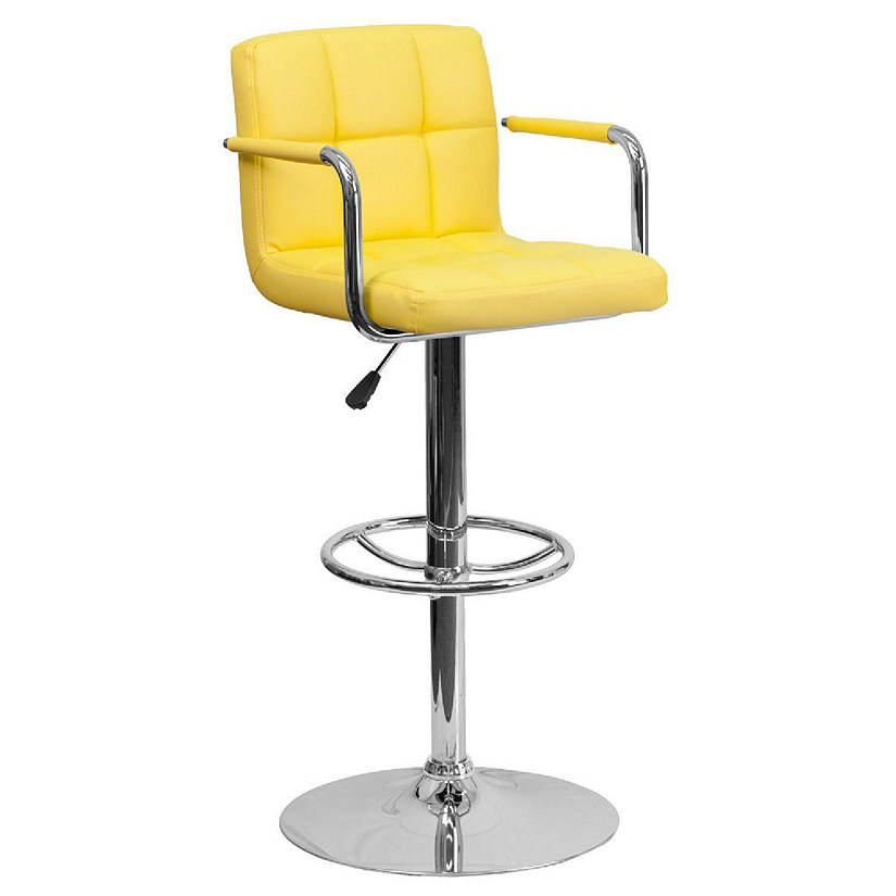 Emma + Oliver Yellow Quilted Vinyl Adjustable Height Barstool with Arms Image