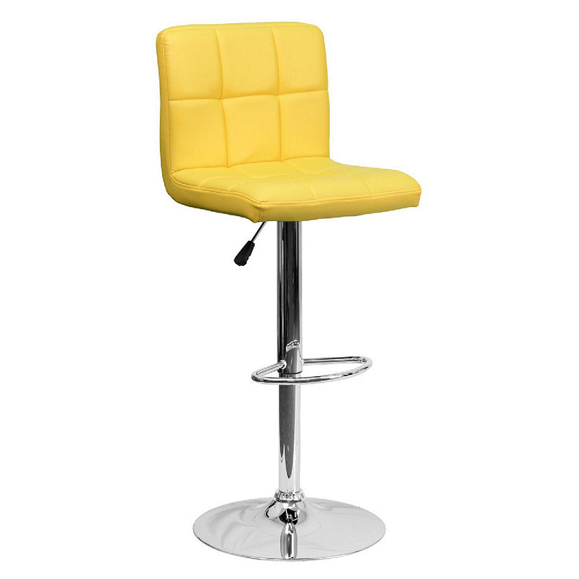 Emma + Oliver Yellow Quilted Vinyl Adjustable Height Barstool with Chrome Base Image