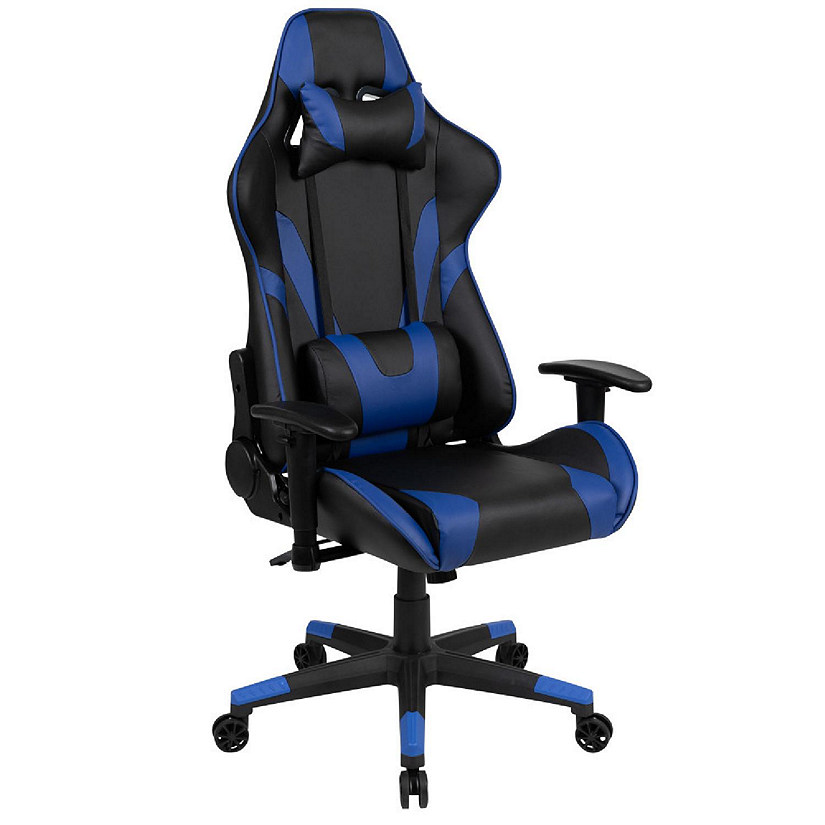 Emma + Oliver Z200 Fully Reclining Racing Gaming Ergonomic Chair, Blue LeatherSoft Image