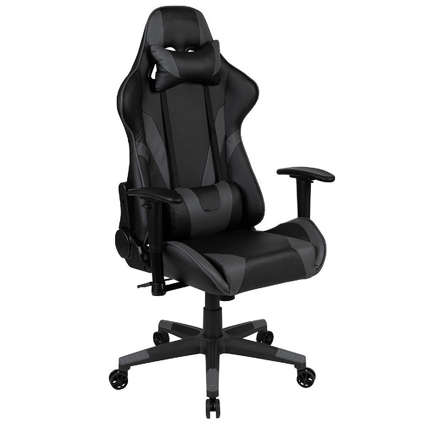 Emma + Oliver Z200 Fully Reclining Racing Gaming Ergonomic Chair, Gray LeatherSoft Image