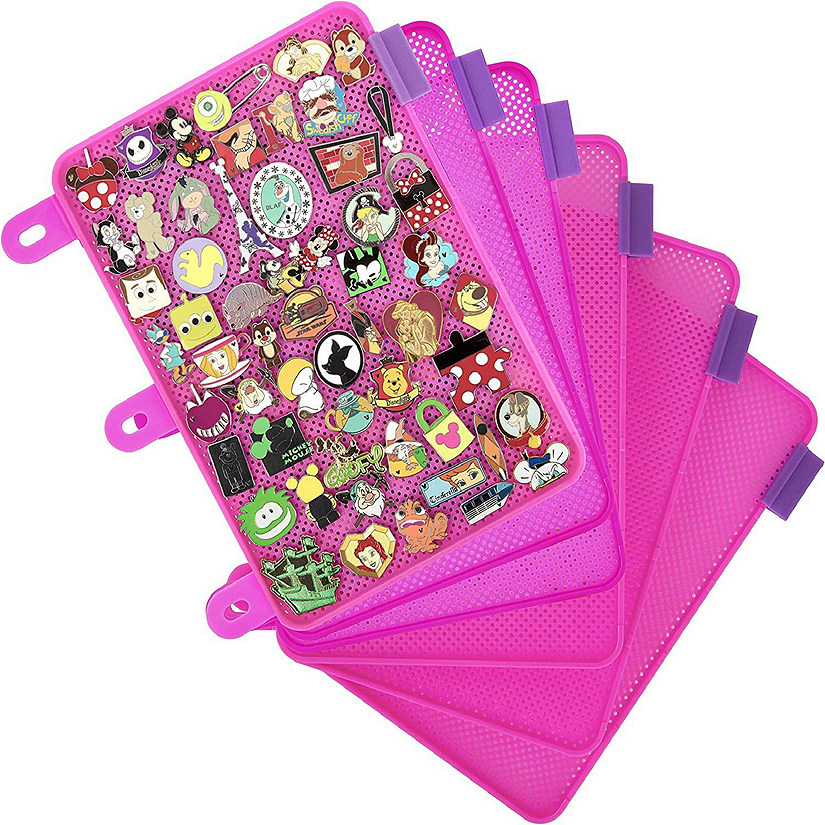 Enamel Pin Display Pages (6 PK) - Display and Trade Your Disney Collectible Pins in Any 3-Ring Binder - Pages Lay Flat with Pinbacks and NO Sagging! (Pink - Pin Image