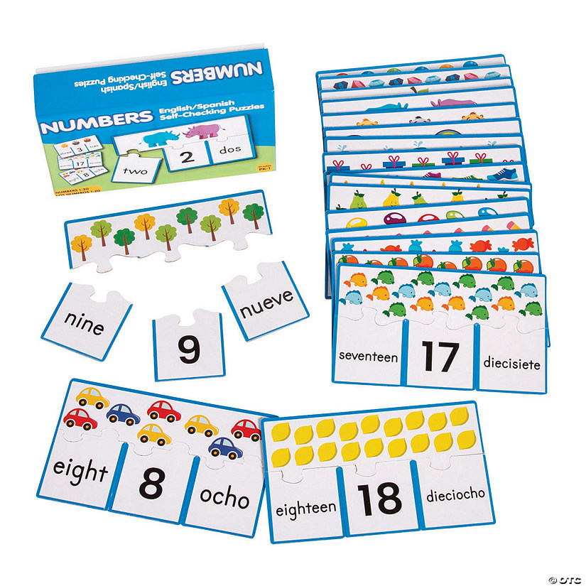 English & Spanish Beginning Numbers Self-Checking Puzzles - 20 Puzzles Image