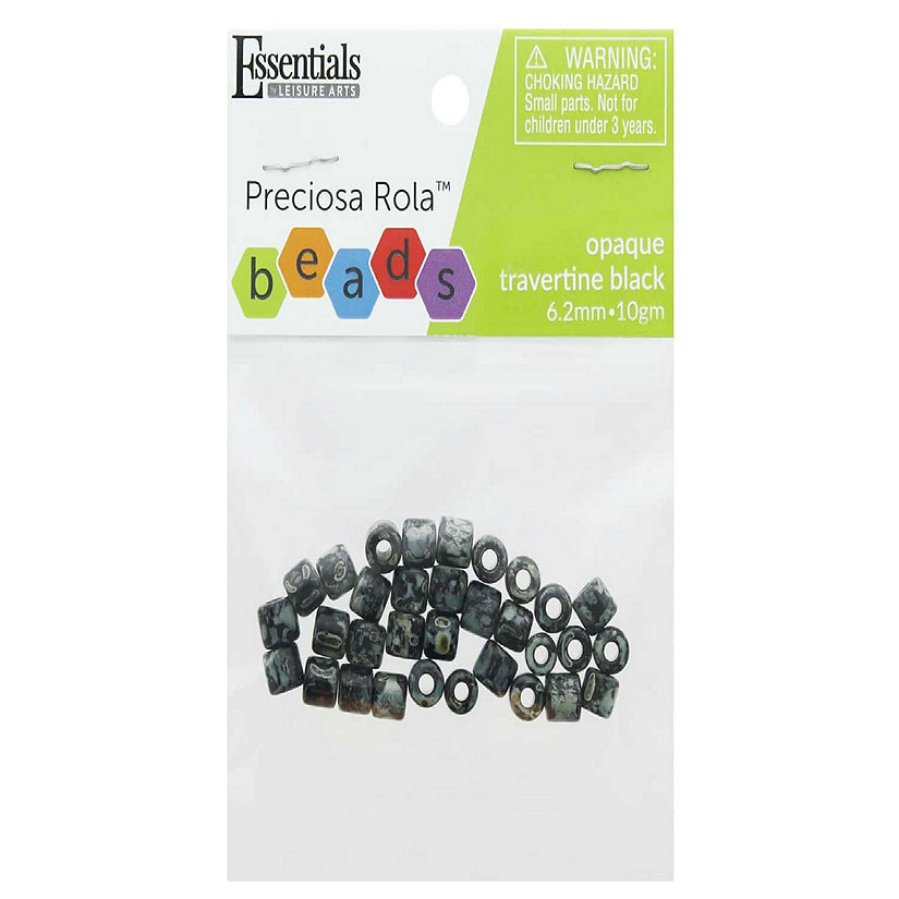 Essentials By Leisure Arts Preciosa Rola Beads - 6.2 mm Opaque Travertine Black 10 gm. (6 Pack) Image