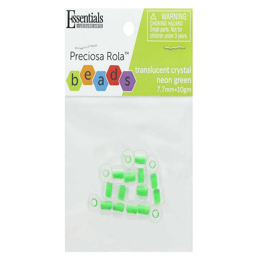 Essentials By Leisure Arts Preciosa Rola Beads - 7.7 mm Translucent Crystal Neon Green 10 gm. (6 Pack) Image