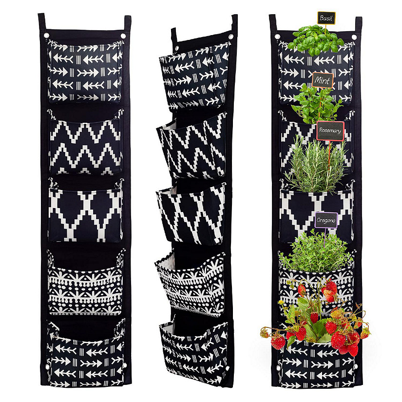 Esterno Boho Fabric Hanging Planter, 3 x 5 Pocket; Vertical Herb / Flower Hanger Image