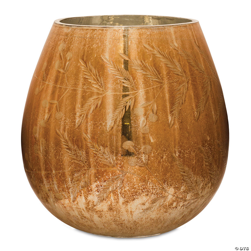 Etched Amber Glass Votive Holder 7"H Glass Image