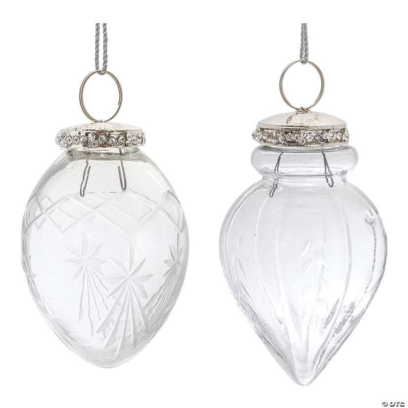 Etched Glass Teardrop Ornament (Set Of 6) 3.5"H, 4.25"H Image