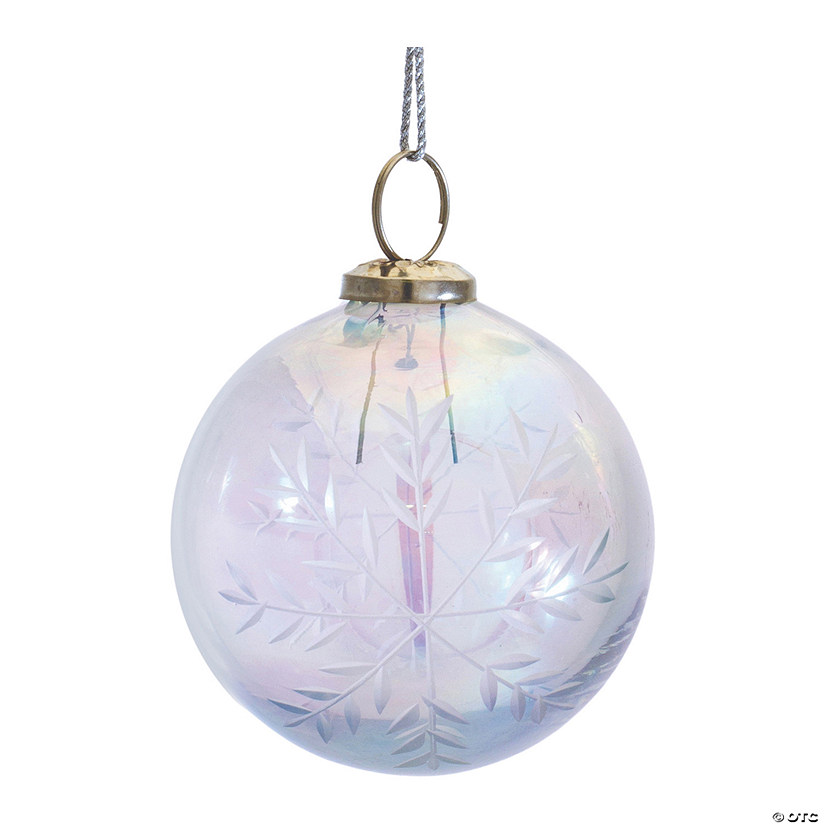 Etched Irredescent Ball Ornament (Set Of 6) 3"D Glass Image