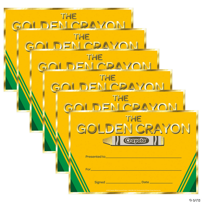Eureka Crayola Gold Crayon Recognition Award, 36 Per Pack, 6 Packs Image
