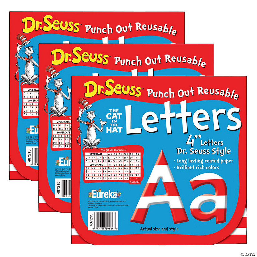 Eureka Dr. Seuss Stripes Reusable Punch Out Deco Letters, 4", 217 Pieces Per Pack, 3 Packs Image