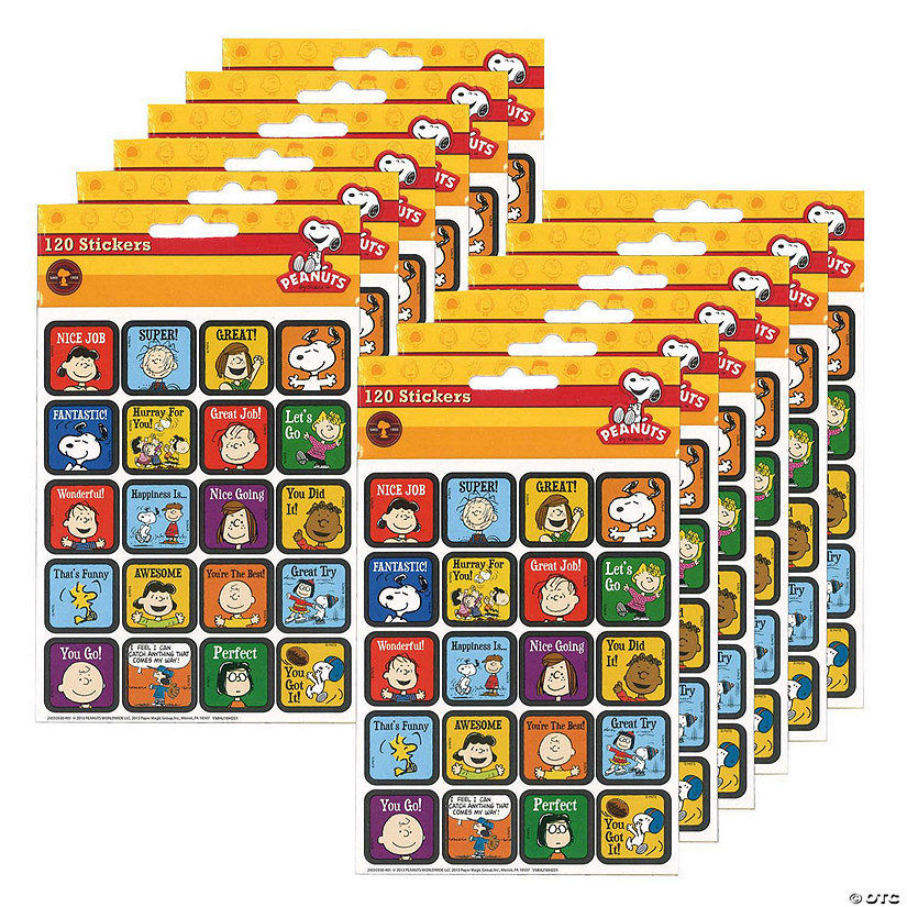 Eureka Peanuts Motivational Theme Stickers, 120 Per Pack, 12 Packs Image