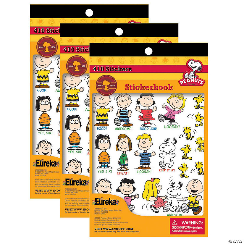 Eureka Peanuts Sticker Book, 410 Stickers, Pack of 3 Image