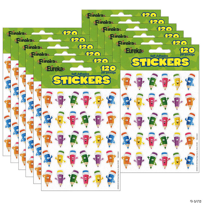 Eureka Pencil Smiley Faces Theme Stickers, 120 Per Pack, 12 Packs Image