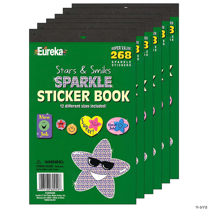 Eureka Stars & Smiles Sparkle Sticker Book, 6 Books