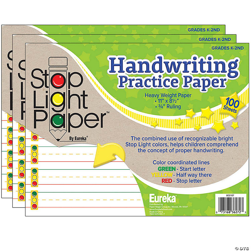 Eureka Stop Light Paper Practice Paper, 100 Sheets Per Pack, 3 Packs Image