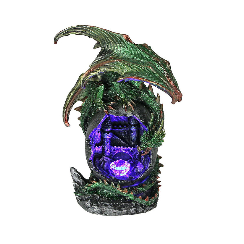 Everspring Green Dragon On Castle with Color Changing LED Crystal Gem Statue Image