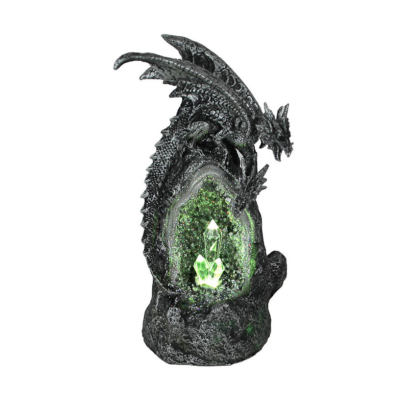 Everspring Silver / Black Two Headed Dragon On LED Geode Crystal Stone Statue Image