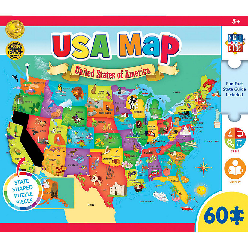 Explorers - USA Map with State Shaped pieces 60 Piece Kids Puzzle Image