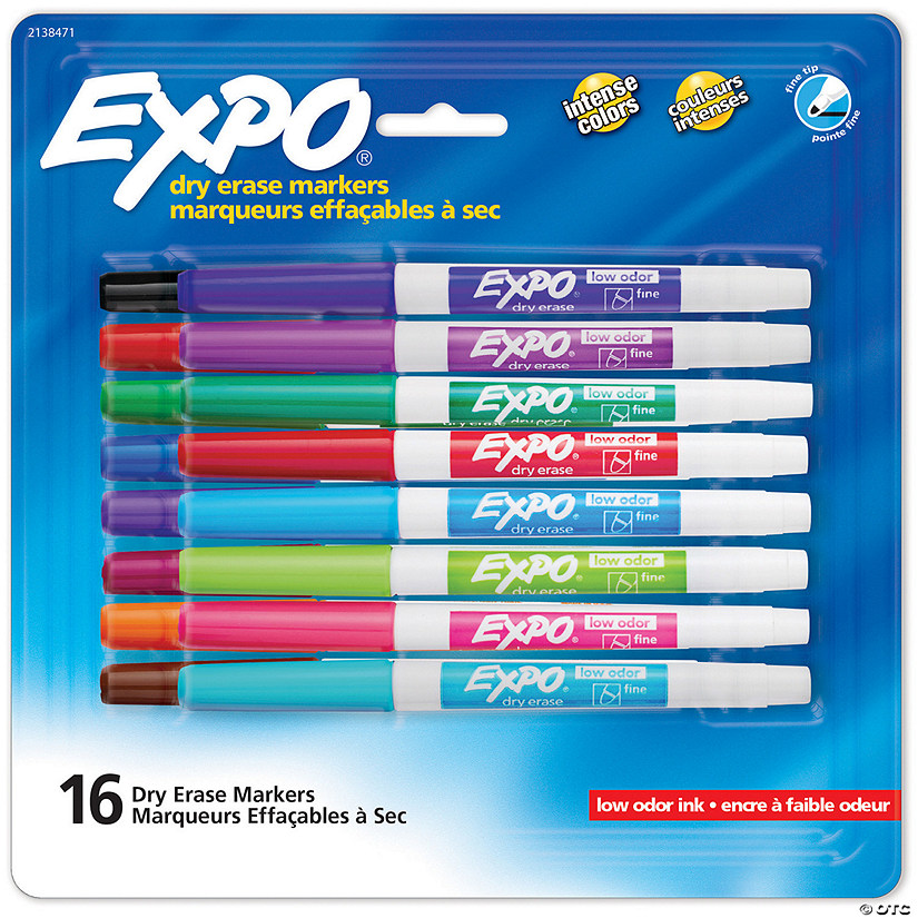 Expo Low-Odor Dry Erase Fine Tip Markers, Assorted Colors, 16 Count