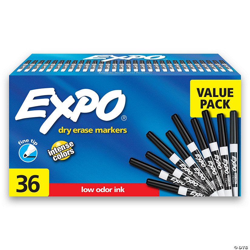 EXPO Low Odor Dry Erase Markers, Fine Tip, Black, 36 Count Image