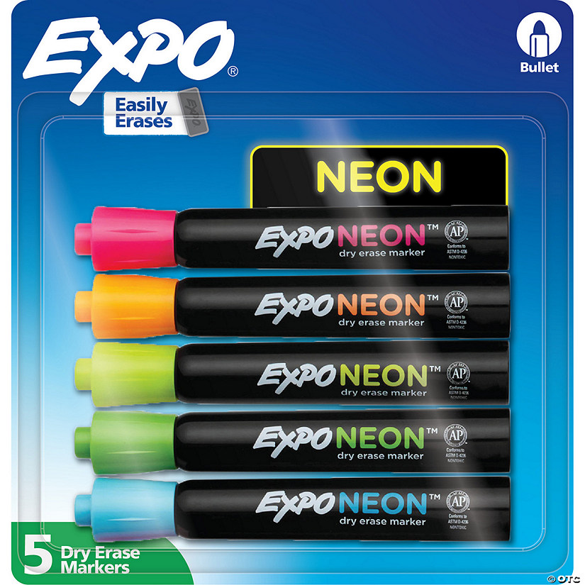 EXPO Neon Dry Erase Markers, Assorted Colors, Bullet Tip, 5 Count Image