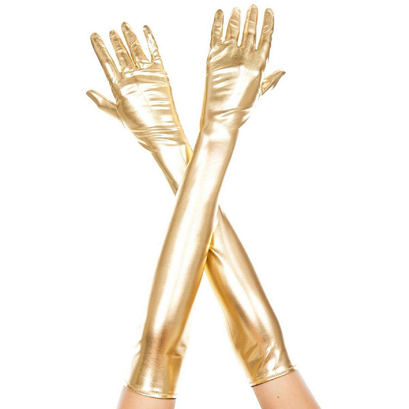 Extra Long Metallic Gloves, Gold Image