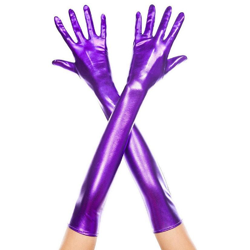 Extra Long Metallic Gloves, Purple Image