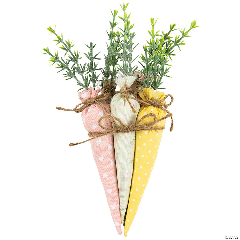 Fabric Carrot Easter Decorations - 9" - Green and Pink - Set of 5 Image