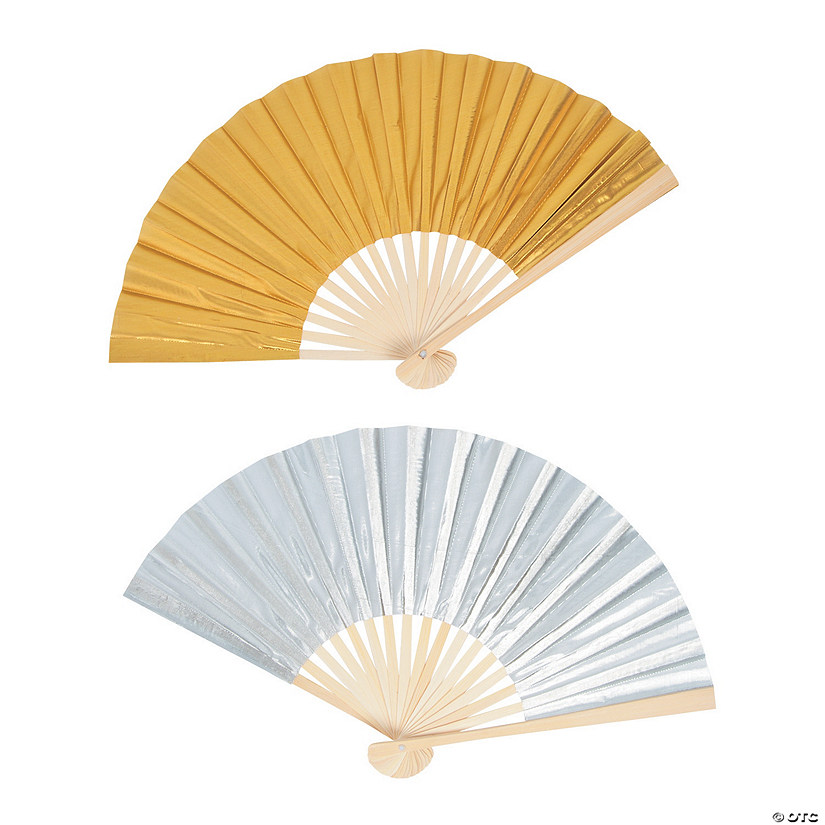 Fabric Metallic Folding Fans Oriental Trading