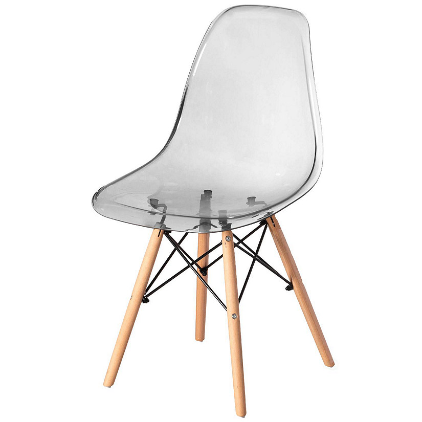 Fabulaxe Mid-Century Modern Style Dining Chair with Wooden Dowel Eiffel Legs, DSW Transparent Plastic Shell Accent Chair, Gray Image