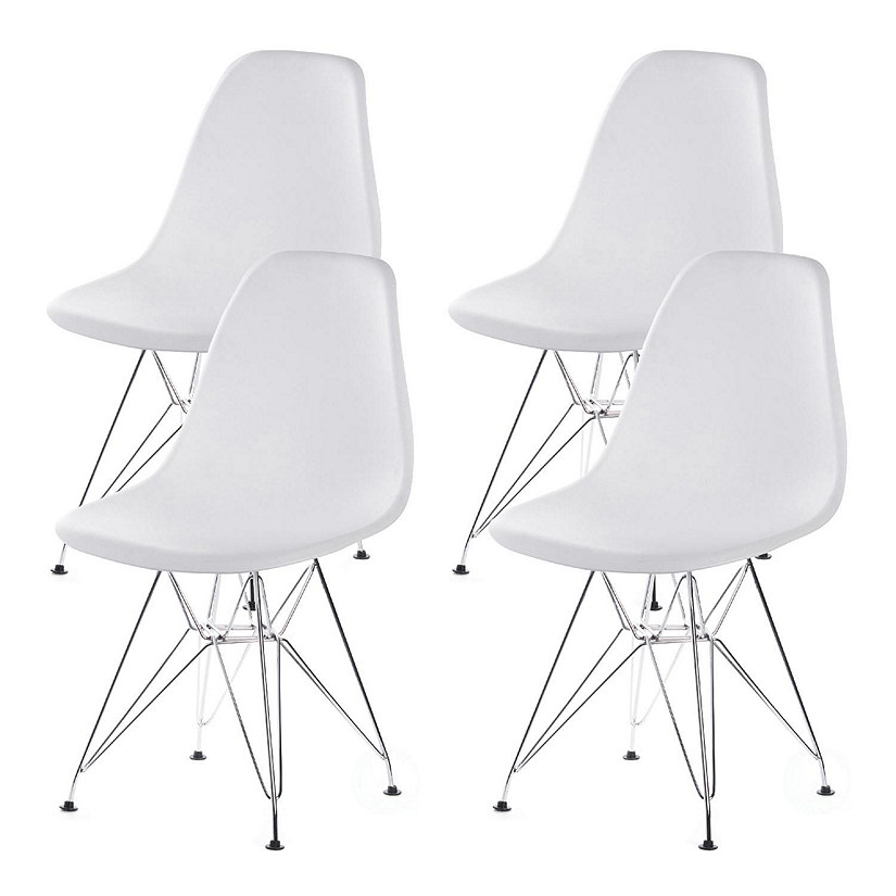 Fabulaxe Mid-Century Modern Style Plastic DSW Shell Dining Chair with Metal Legs, White Image