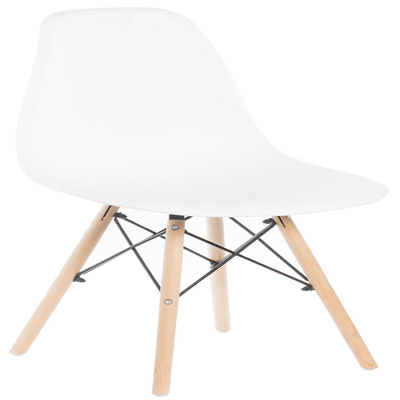 Fabulaxe Mid-Century Modern Style Plastic DSW Shell Dining Chair with Solid Beech Wooden Dowel Eiffel Legs, White Image