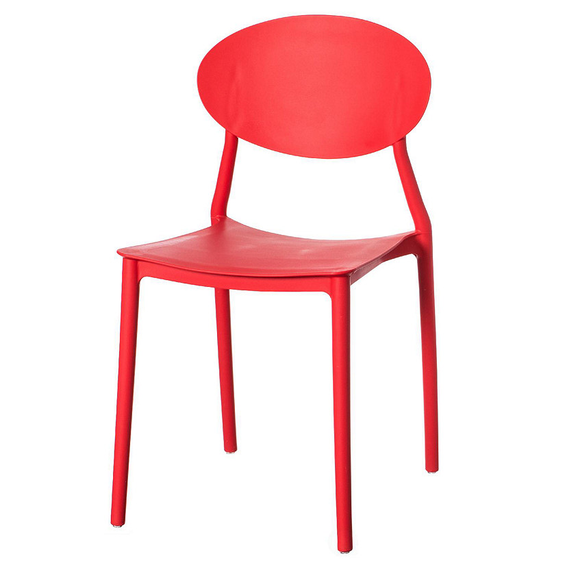 Fabulaxe Modern Plastic Outdoor Dining Chair with Open Oval Back Design, Red Image