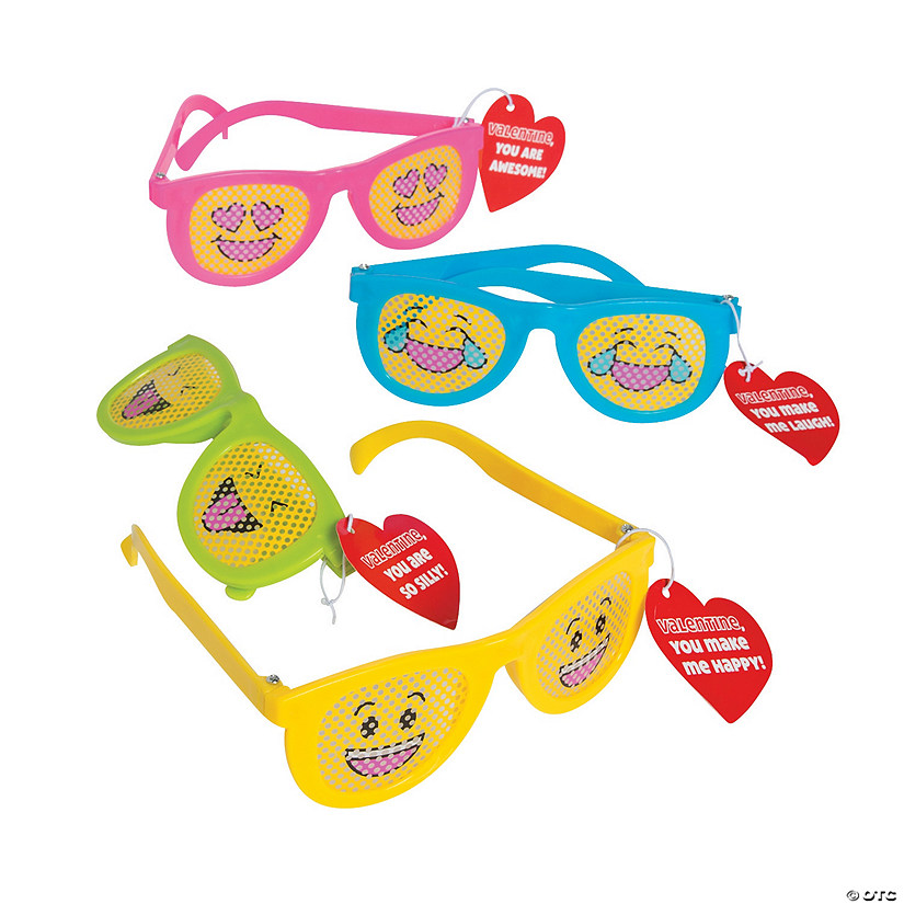 Face Emoji Pinhole Glasses Valentine Exchanges with Card for 12 Image
