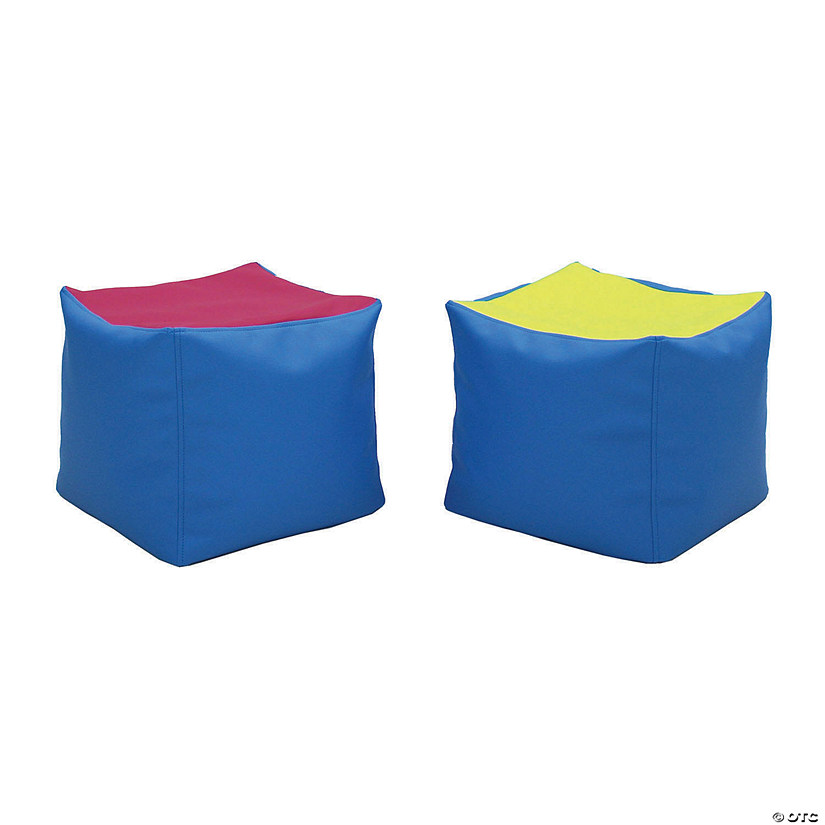 Factory Direct Partners SoftScape Square Bean Bag Chair Pouf 14in Height, 2-Piece - Lime/Raspberry Image