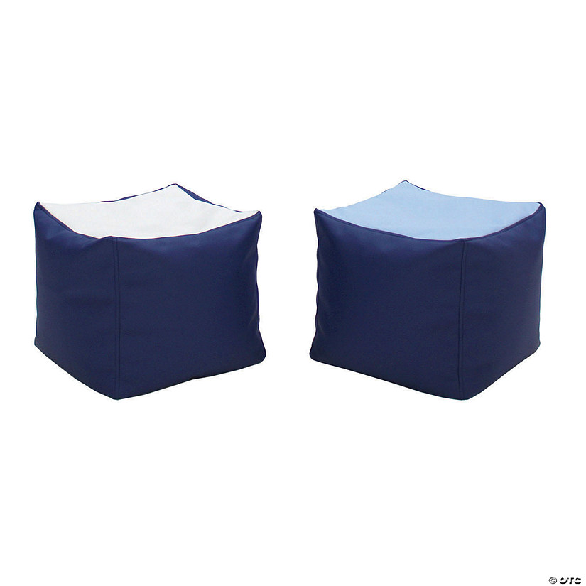Factory Direct Partners SoftScape Square Bean Bag Chair Pouf 14in Height, 2-Piece - Navy/Powder Blue Image