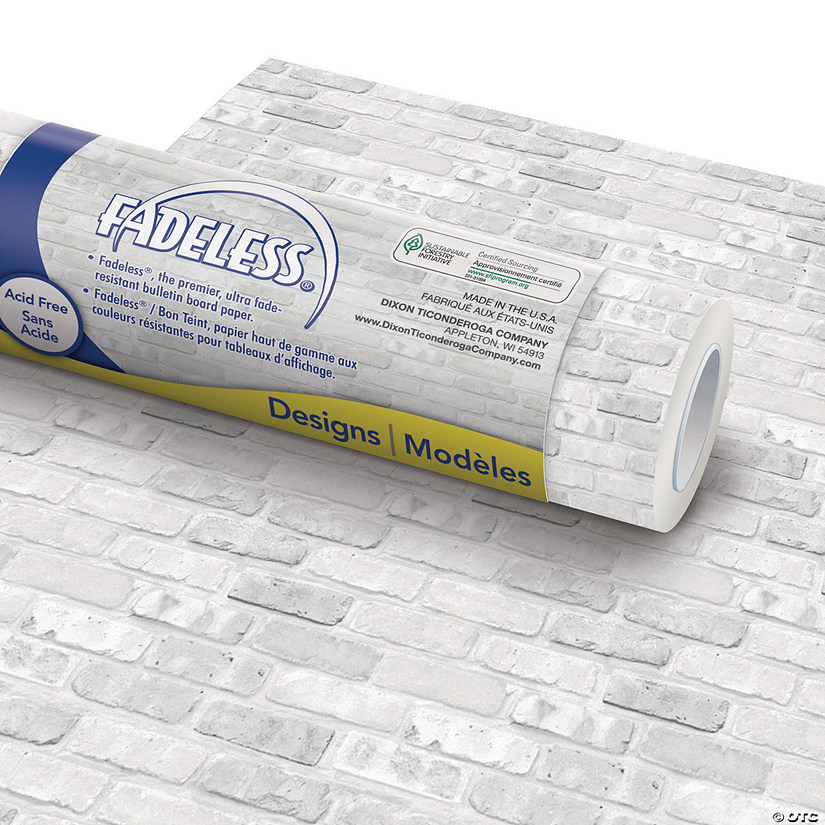 Fadeless Bulletin Board Art Paper, White Brick, 48" Proper 50', 1 Roll