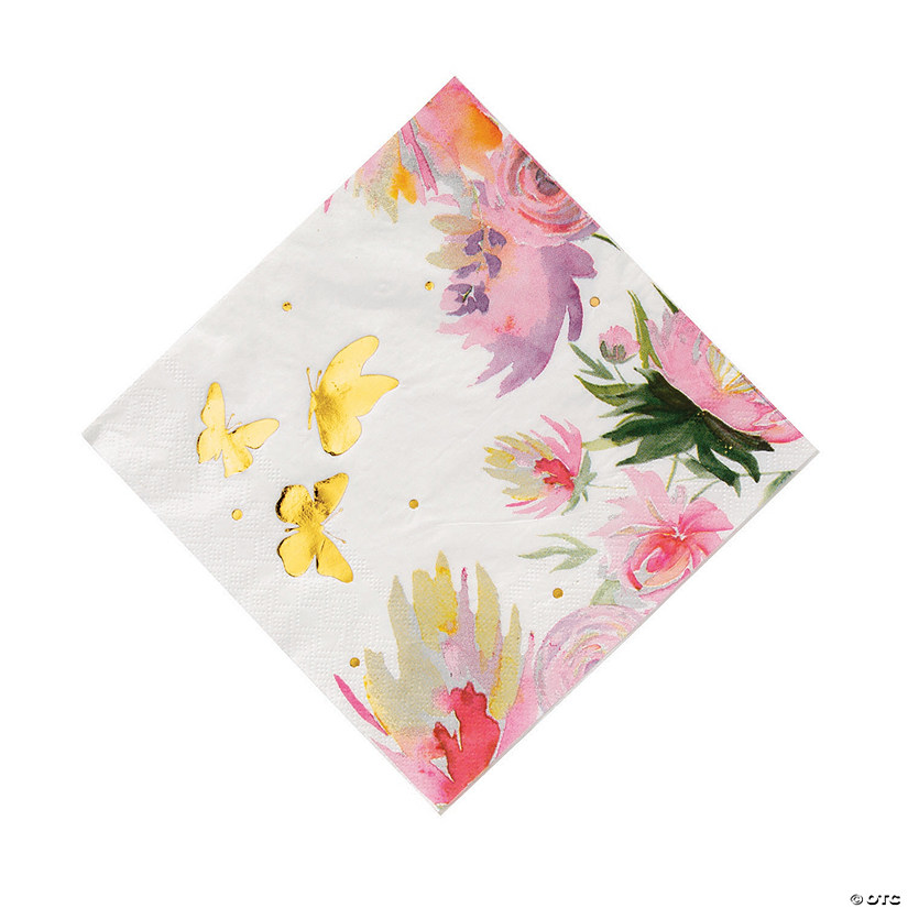 Fairy Floral & Gold Foil Butterfies Luncheon Napkins - 16 Pc. Image