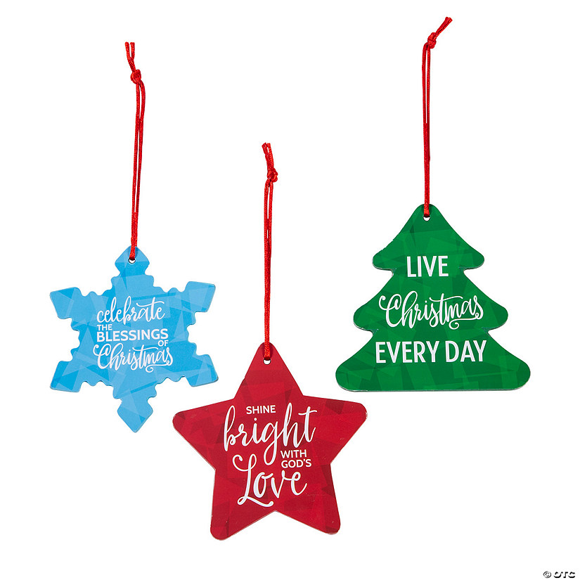 Faith Holiday Icon-Shaped Wood Christmas Ornaments - 12 Pc. Image