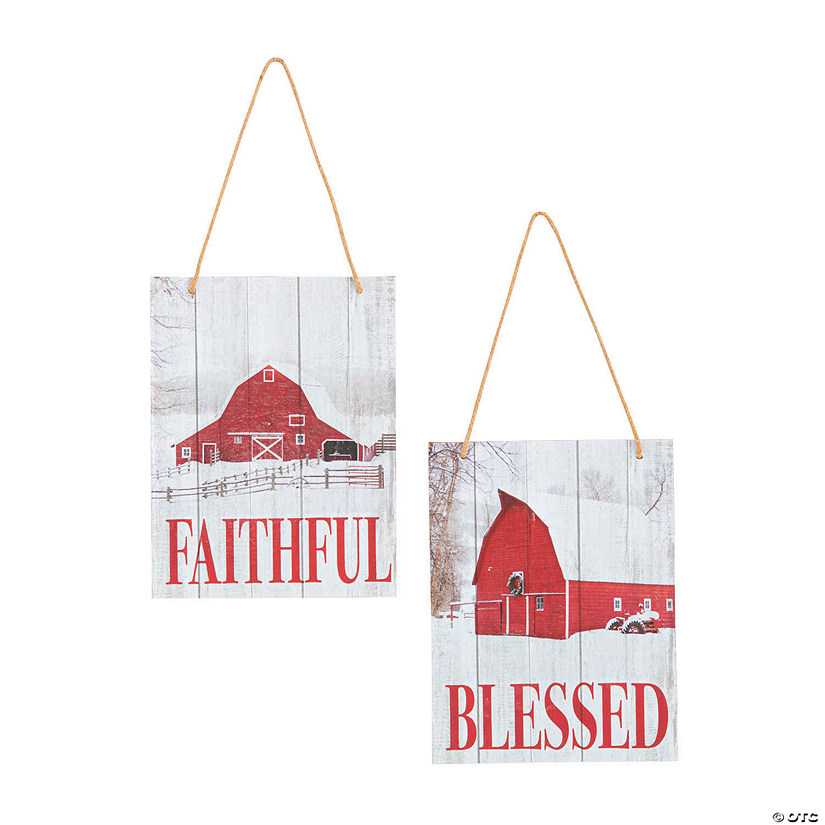 Faithful & Blessed Red Barn Wood Christmas Ornaments - 12 Pc. Image