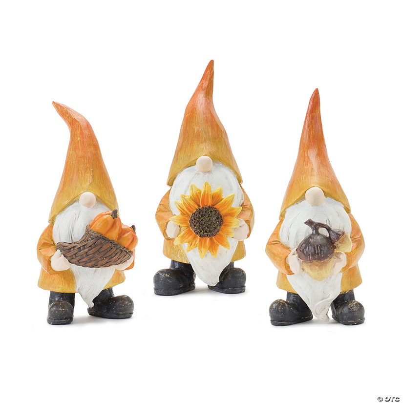 Fall Harvest Gnome Figurine (Set Of 3) 7.25"H, 7.75"H, 8"H Resin Image